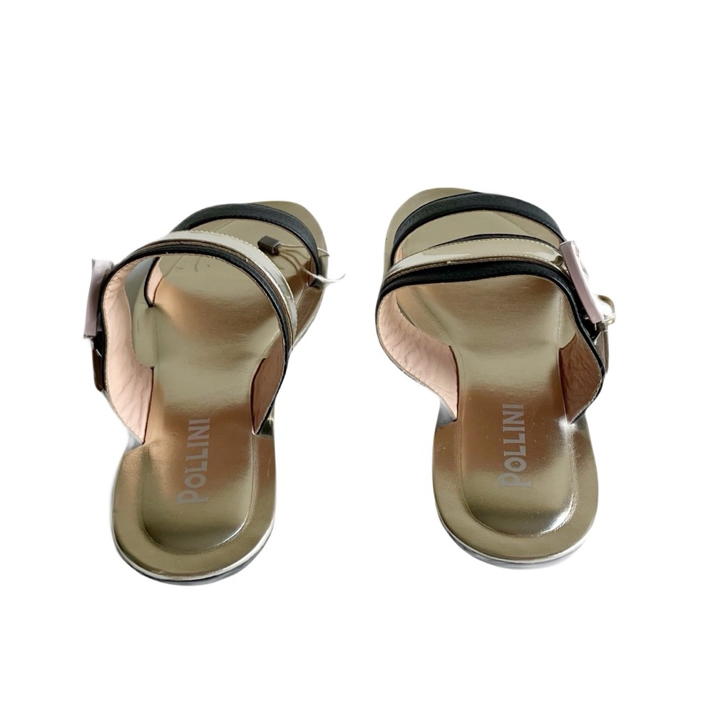 Pollini Leather Strappy Sandals Size 38 Gold Buckle Black Slides Open Toe Resort - Picture 5 of 14